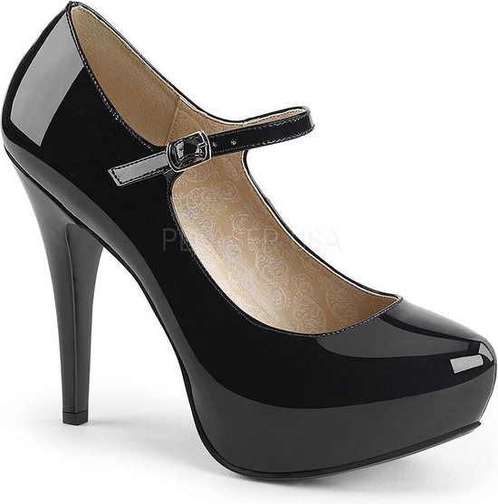 Chloe-02 plateau lak mary jane pump met stiletto hak zwart - (EU 40 = US 10) - Pleaser Pink Label