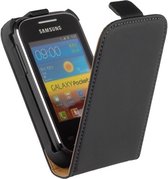 LELYCASE Flip Case Lederen Hoesje Samsung Galaxy Pocket Neo Zwart