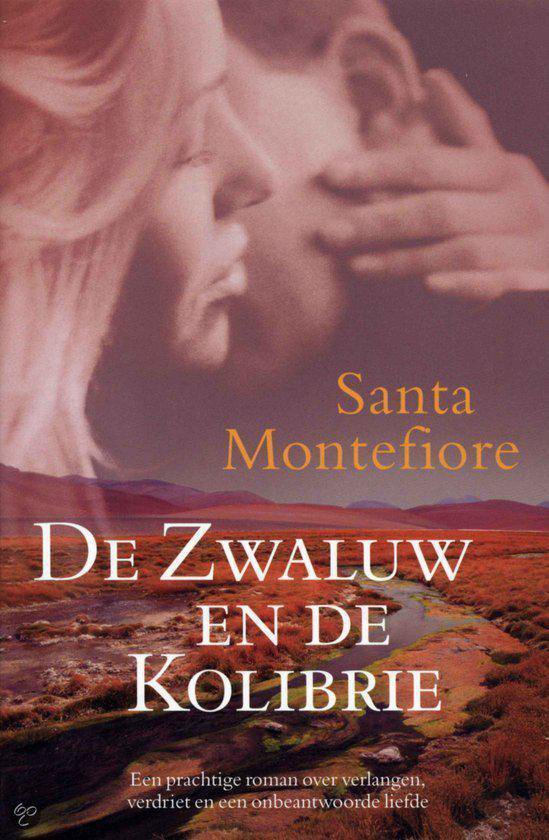 Boekomslag van 'De Zwaluw en de Kolibrie' door Santa Montefiore, met een illustratie van twee gezichten en een landschap.