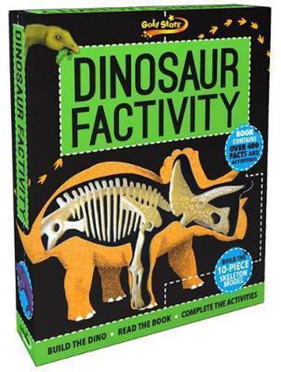 Dinosaur Factivity doos met een skeletmodel van een dinosaurus, inclusief boek met 400+ weetjes en activiteiten.