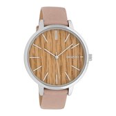 OOZOO Timepieces - Zilverkleurige horloge met zacht roze leren band - C9746