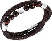 Amanto Armband Dogus D - Leer - Tijger Oog/Marmer  - Wikkel - 6mm - 21cm