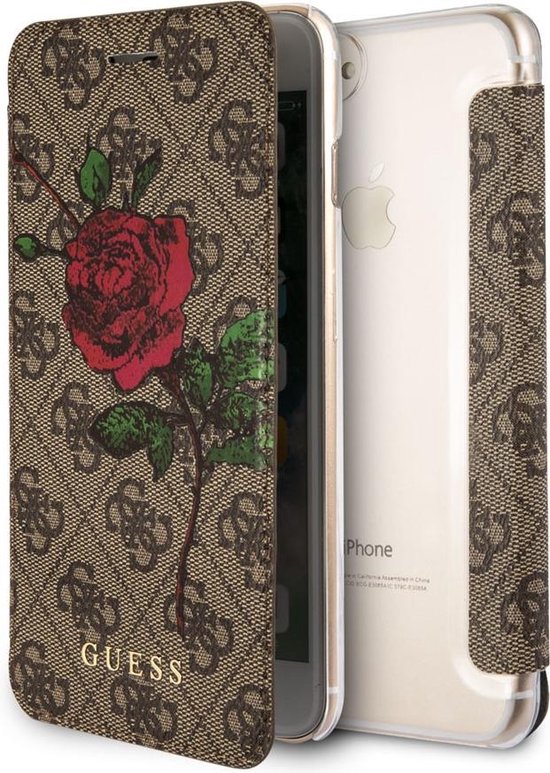 iPhone 8 Plus/7 Plus/6s Plus/6 Plus Bookcase hoesje - Guess - Bloemen Bruin  - Kunstleer | bol.com