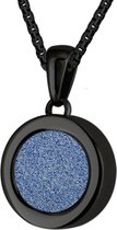 Quiges 12mm Mini Munt Hanger Zwart RVS Glans met Glitter Blauw Munt en Bolletjes Ketting 42-46cm