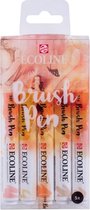 Talens Ecoline Brushpen Set met 5 Pennen (Beige/Roze) +  een handige Zipperbag + 2 x A4 Ecoline/aquarelblok + Basis Boekje Brush/Handlettering