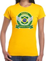 Geel Brazil drinking team t-shirt dames S