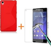 Comutter Silicone hoesje Sony Xperia Z3 rood met tempered glas screenprotector