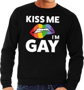 Kiss me i am gay sweater shirt zwart voor heren 2XL
