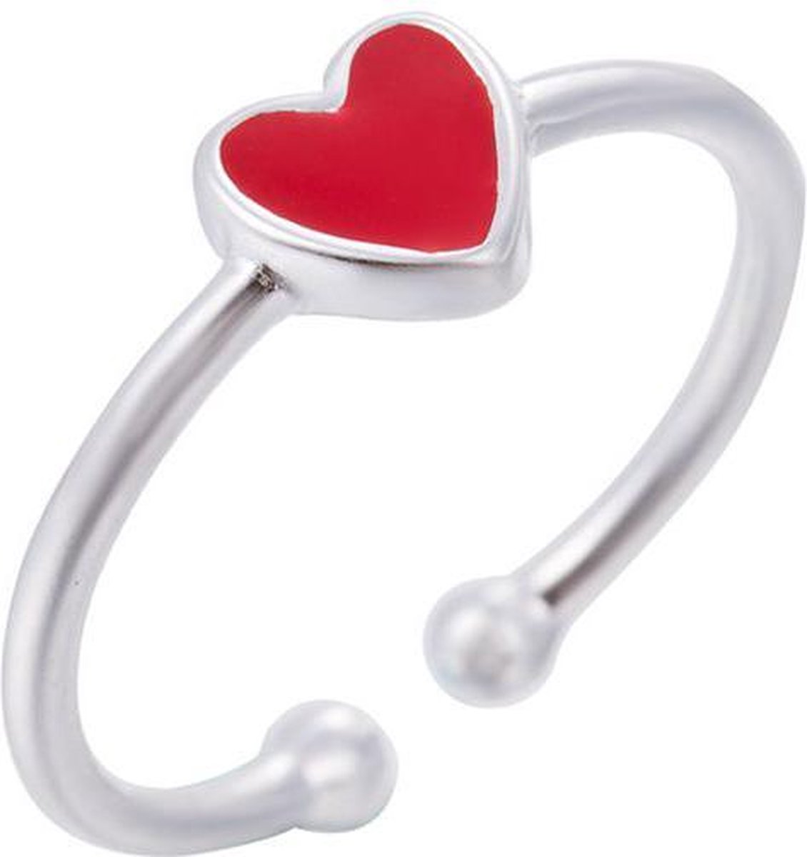 24/7 Jewelry Collection Hart Ring Rood Verstelbaar - Verstelbare Ring - Zilverkleurig - Amodi