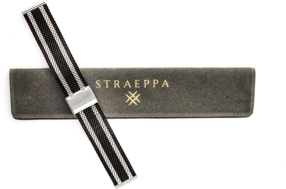 Black Silver Two-tone Luxury Line 20mm – Horlogeband Zwart Zilver - Milanese strap - Stainless steel + opening tool