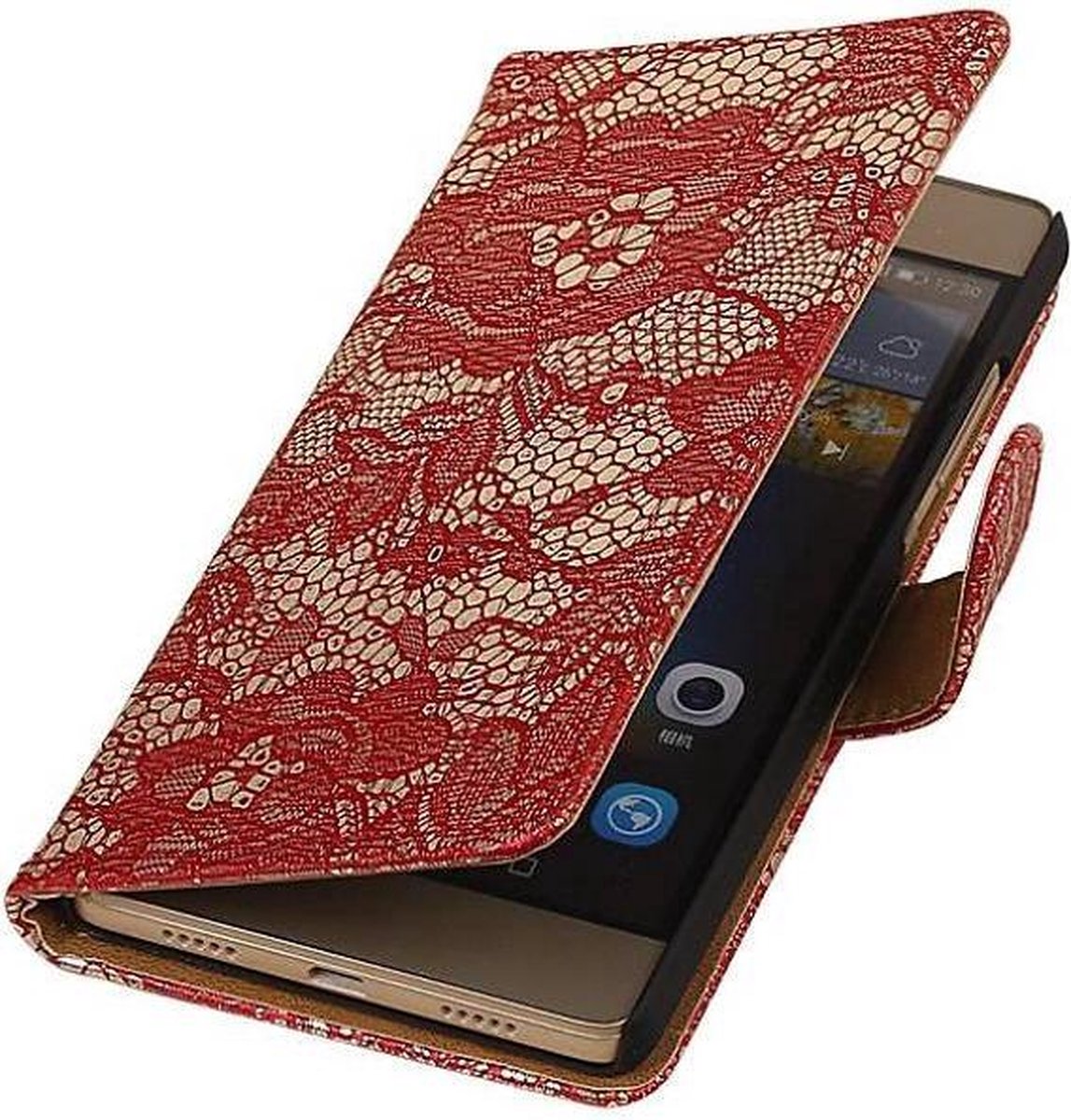 Lace Bookstyle Wallet Case Hoesjes Geschikt voor Huawei Ascend G610 Rood