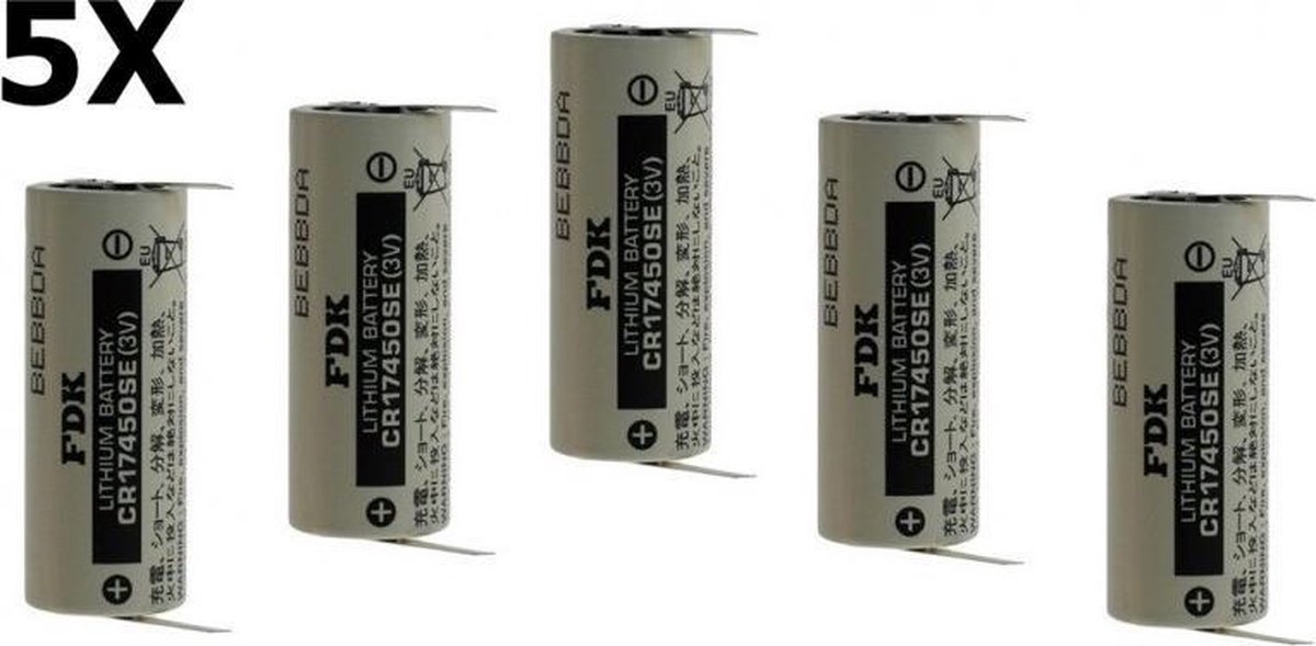 5 Stuks - FDK Batterij CR17450SE-T1 Lithium 3V 2500mAh - Met soldeerlippen