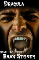 Boekomslag van Dracula door Bram Stoker met een enge close-up van een mond met vampier-hoektanden.