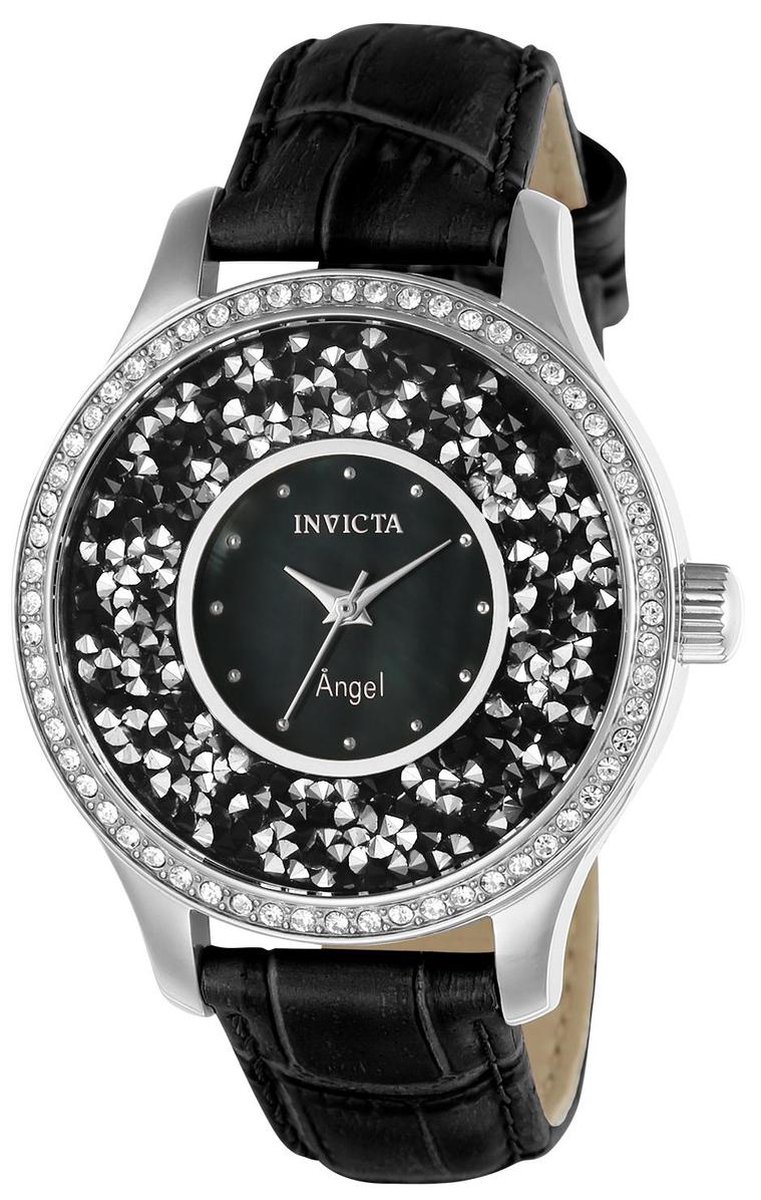 Invicta Angel 24592 Dames Horloge - Waterdicht - Analoog - Quartz Uurwerk - Roestvrij Staal met zwarte Wijzerplaat - 40mm
