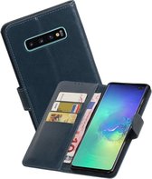 Zakelijke Book Case Telefoonhoesje Geschikt voor de Samsung Galaxy S10 Plus - Portemonnee Hoesje - Pasjeshouder Wallet Case - Blauw