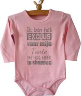 Baby Romper roze  meisje met tekst | Ik ben het excuus voor mijn tante om nog meer te shoppen | lange mouw | roze | maat 62/68   bekendmaking zwangerschap aanstaande baby meisje