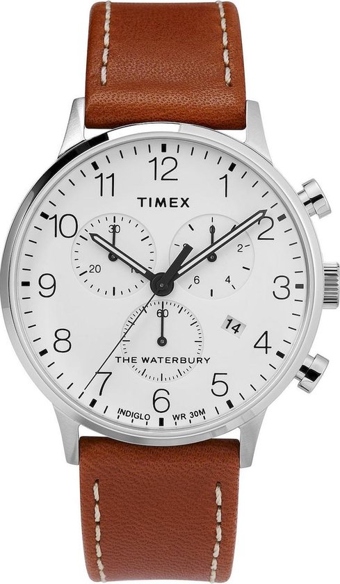 Timex Classic Chrono TW2T28000 Horloge - Leer - Bruin - Ø 40 mm