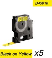 5x Compatible voor Dymo 45018 Standard Label Tape - Zwart op Geel - 12mm
