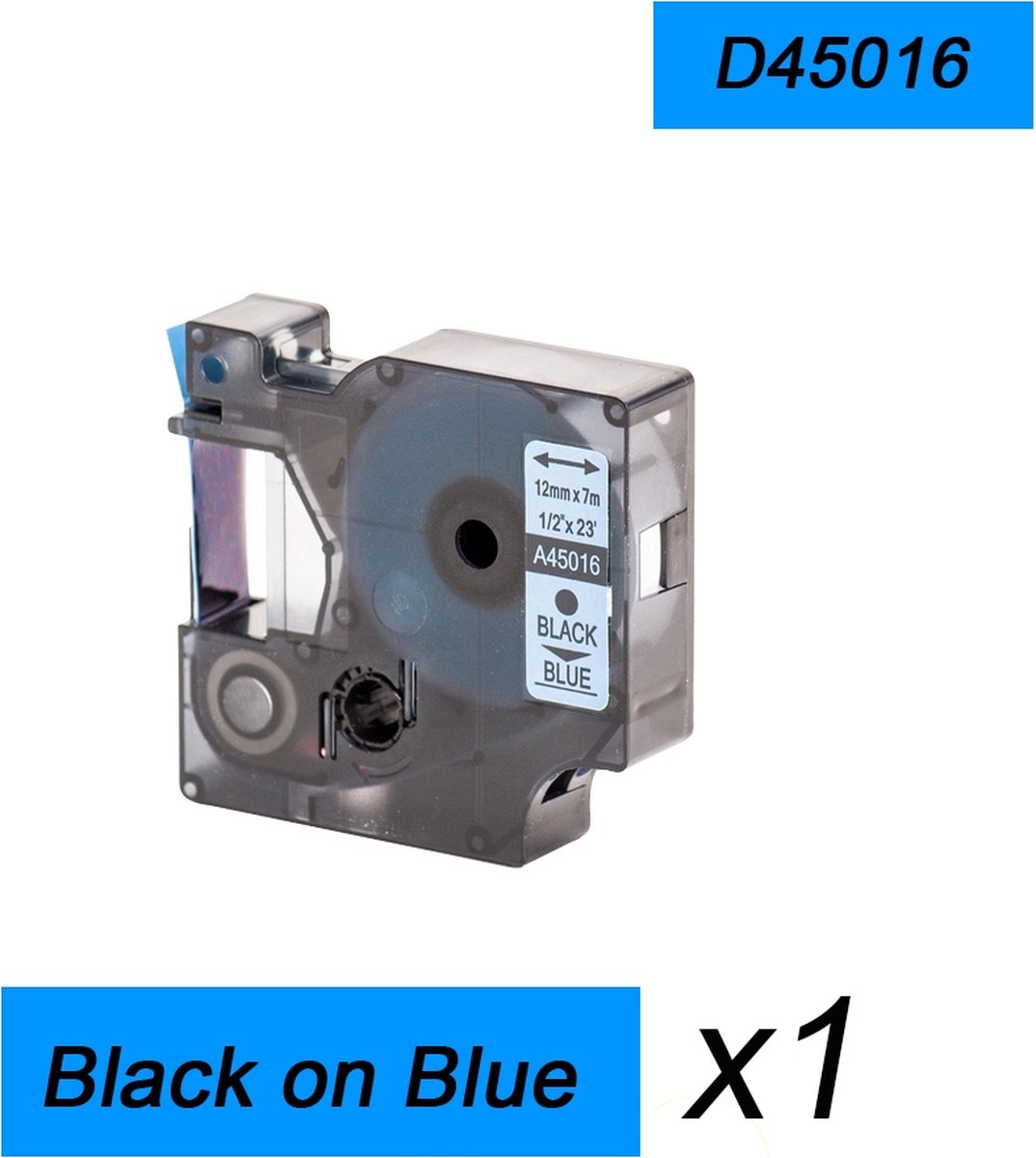 1x Compatible voor Dymo 45016 Standard Label Tape - Zwart op Blauw - 12mm