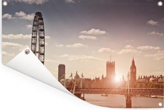 Sunset at the London Eye in England Garden poster 60x40 cm - petit - Toile de jardin / Toile d'extérieur / Peintures pour l'extérieur (décoration de jardin)