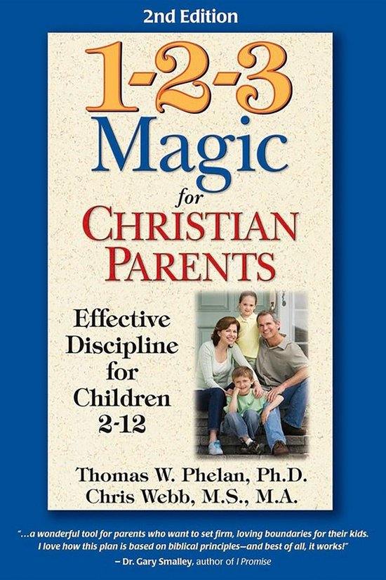 Boekcover 1-2-3 Magic for Christian Parents, met een gezin op de trap voor een huis.