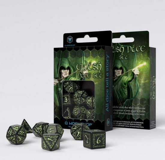 Thumbnail van een extra afbeelding van het spel Elvish Black & glow-in-the-dark Dice Set