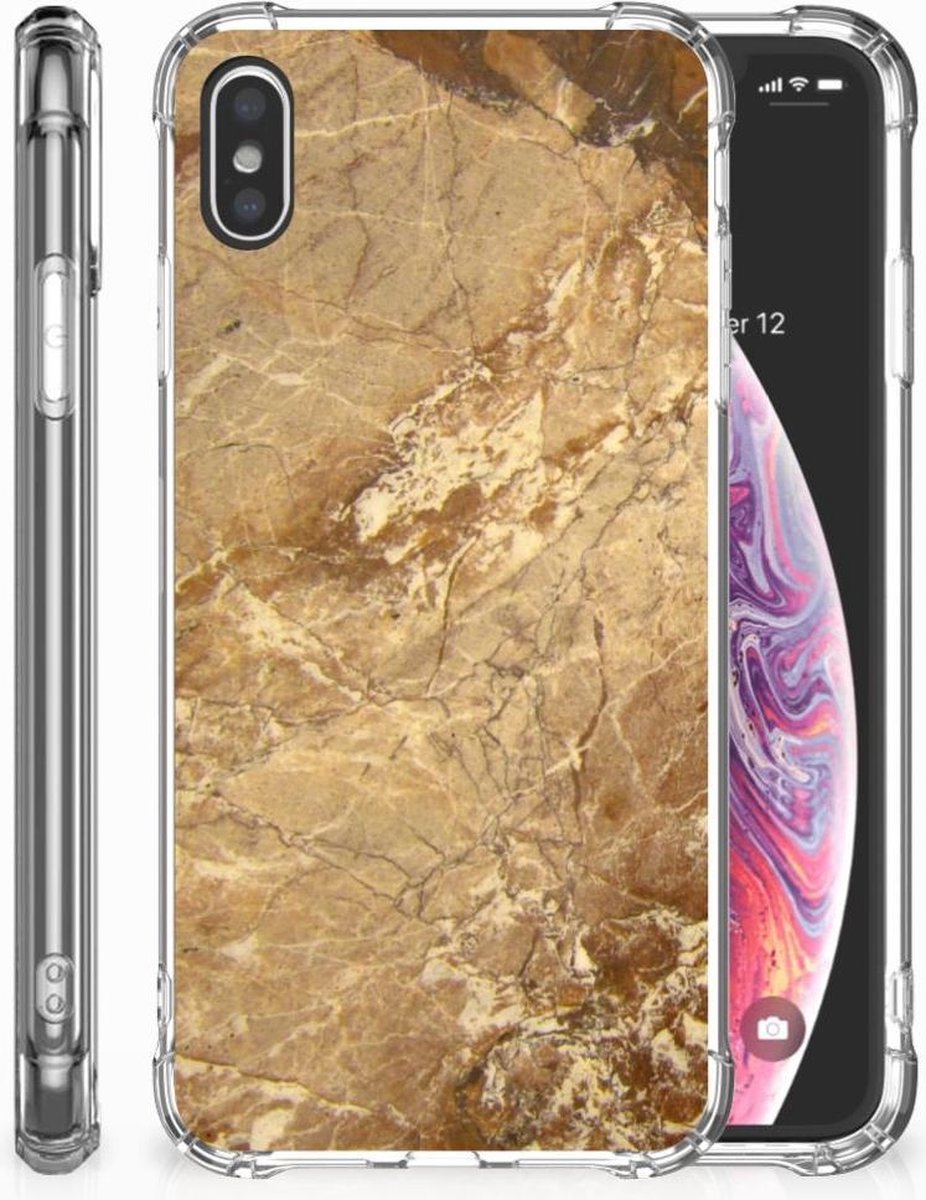 Back Cover voor Apple iPhone Xs Max Anti-Shock Hoesje Marmer Creme