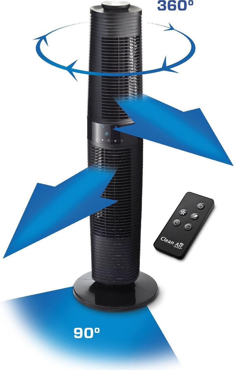 Clean Air Optima® CA-406B - Design Torenventilator - Ventilator met Temperatuursensor - Dynamische luchtstroom - Timerfunctie - Stoffilter - Oscillatie: 90º en 360º - Clean Air Optima