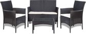 Loungeset poly rattan zwart en crèmewit 7-delig  (incl. Fleecedeken)