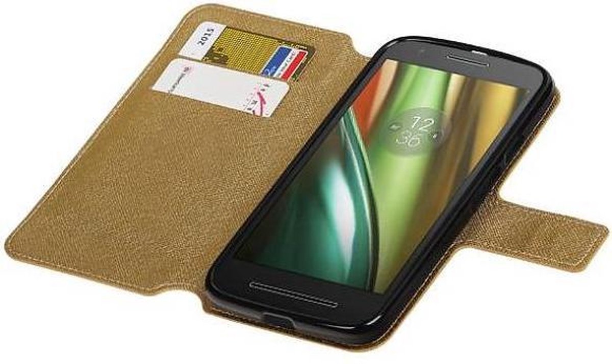 Cross Pattern TPU Bookstyle Case Hoesjes Geschikt voor Motorola Moto E (3nd Gen) E3 Goud