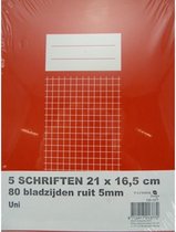 Pak a 5 stuks schriften 21x16,5 cm ruit 5mm: rood, blauw, zwart assorti levering