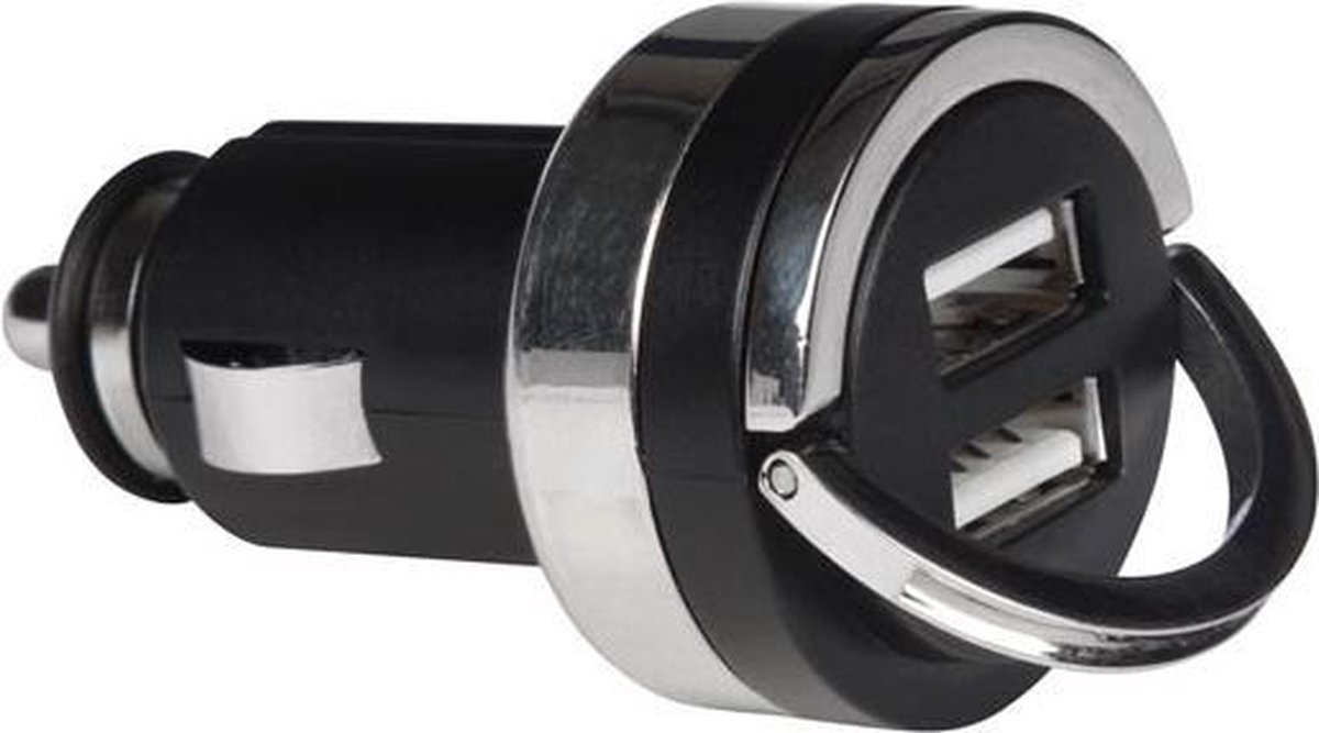 Velleman USB-lader voor de auto, 2 USB-poorten, 5 V 4.2 A, 21 W max., IC-technologie, inklapbare handgreep, geschikt voor het opladen van tablet PC's, smartphones, GPS, zwart