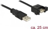 Delock USB-kabel USB 2.0 USB-A stekker, USB-A bus 25.00 cm Zwart Vergulde steekcontacten