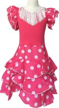 Spaanse jurk/flamenco jurk Niño roze wit maat 6 (maat 104-110) verkleedkleding