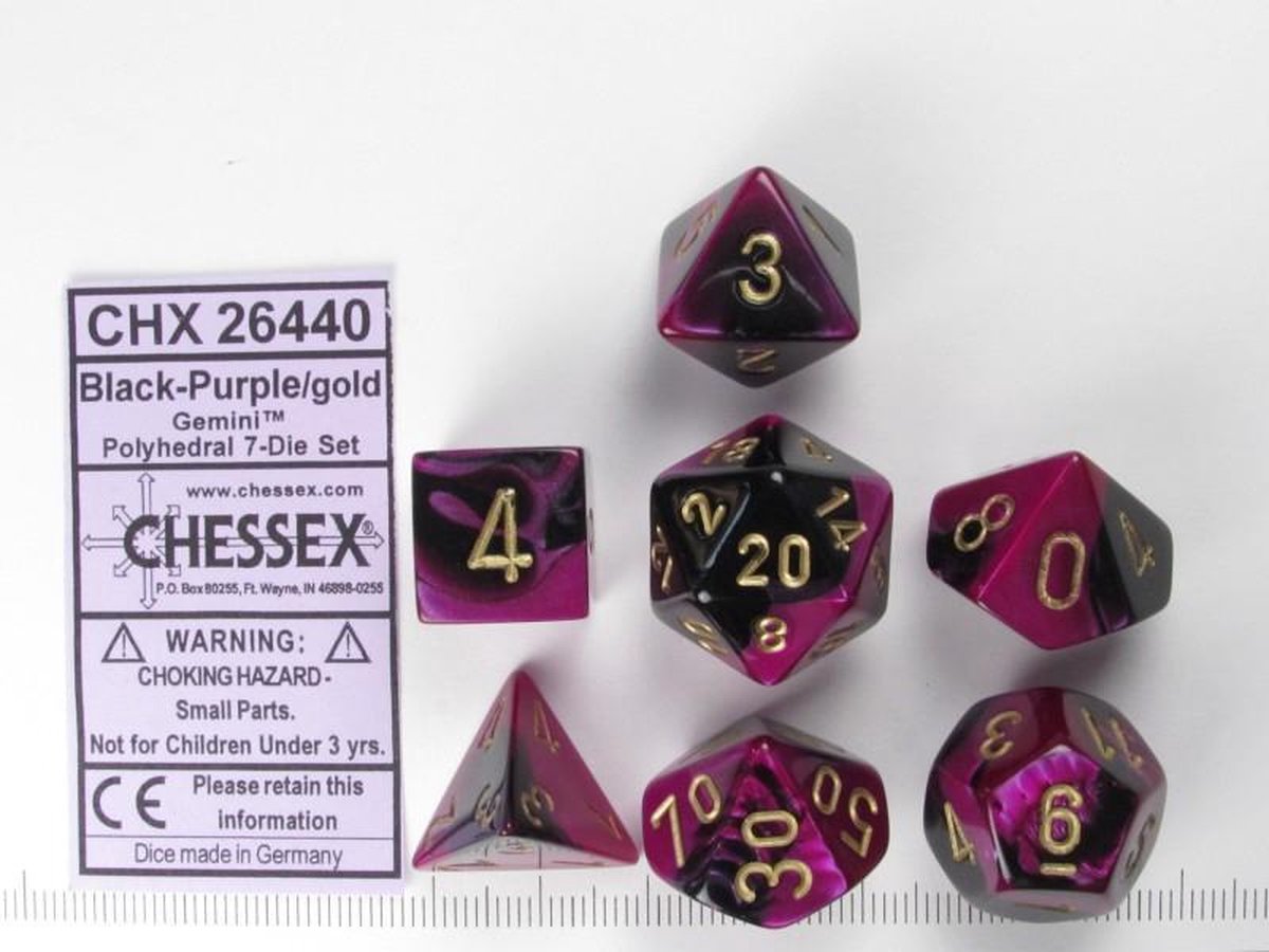 Chessex Gemini Black-Purple/gold Polydice Dobbelsteen Set (7 stuks)