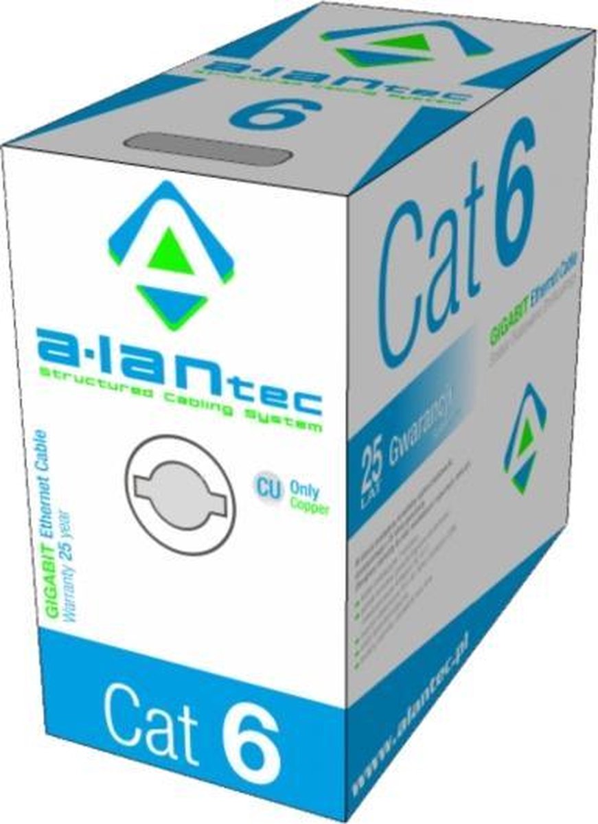 ALANTEC UTP Cat6 - Netwerkkabel op Rol - 305m - 100% Koper - AWG 23 - Grijs