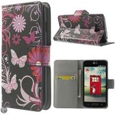 Vlinder zwart roze book case hoesje LG L90 D405