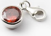 Zilveren Knop kristalgeslepen rood armband bedel