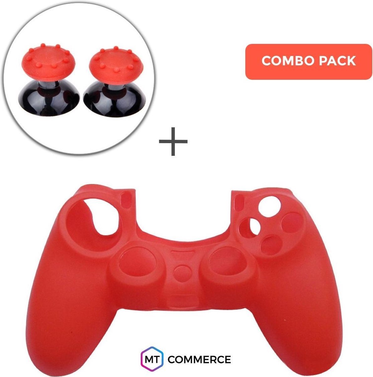 Siliconen bescherming protector geschikt voor Ps4 controller - Cover skin - Beschermhoes - Rood + Thumb Grips