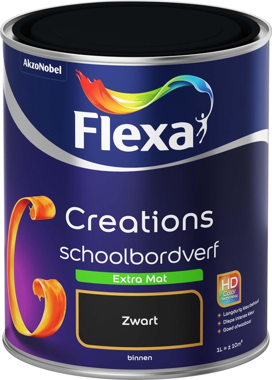 Flexa Creations - Muurverf Schoolbordverf - True Black - 1 liter