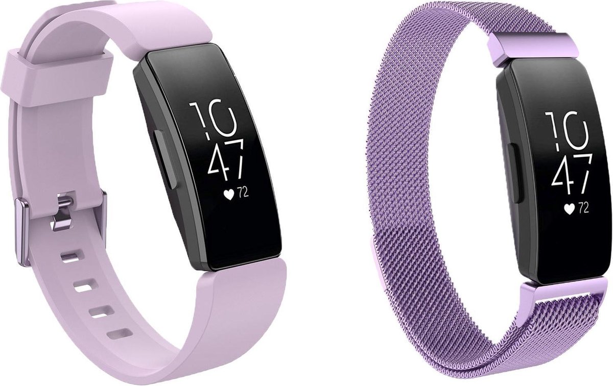 KELERINO. Siliconen en Milanees bandje geschikt voor Fitbit Inspire (HR) - Lila - Small