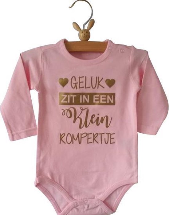 Baby Rompertje met tekst meisje roze met tekst | geluk zit in een klein rompertje | lange mouw | roze | maat 50/56