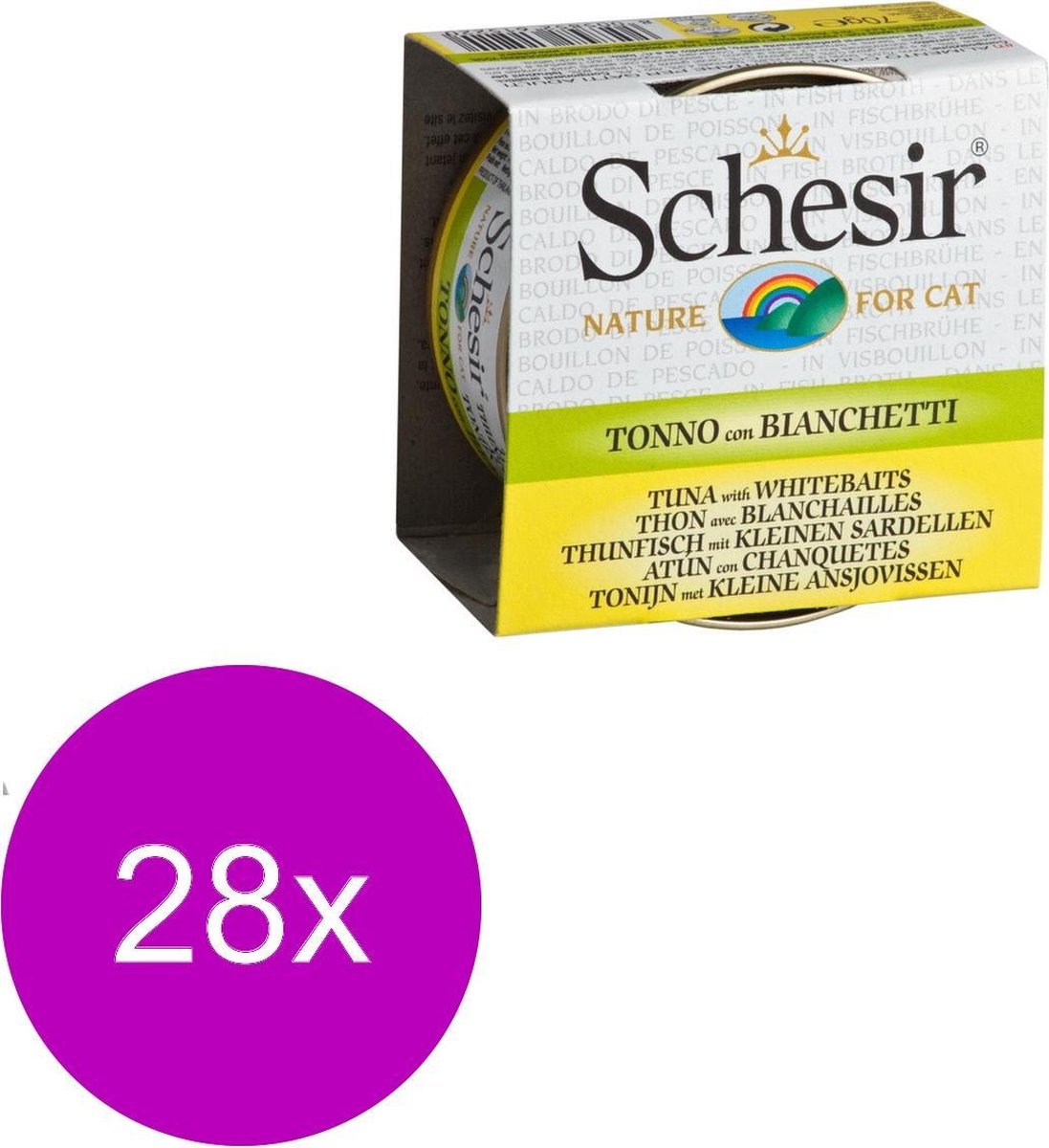 Schesir Kat Bouillon 70 g – Kattenvoer – 28 x Tonijn&Ansjovis Blik