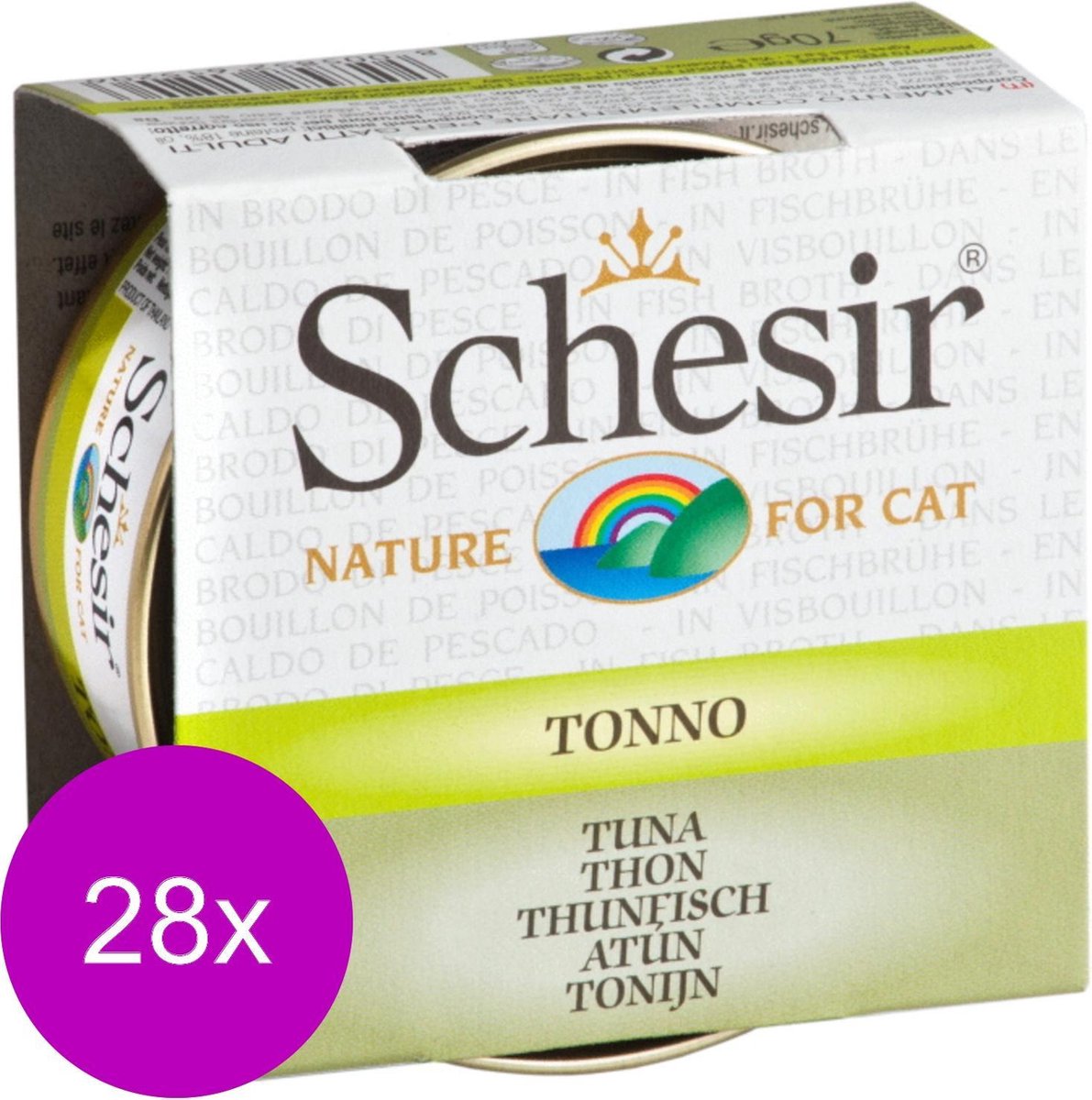 Schesir Kat Bouillon 70 g - Kattenvoer - 28 x Tonijn Blik