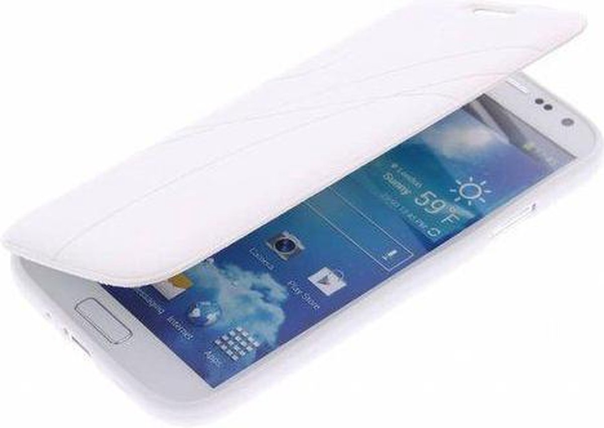 Wit TPU Book Case Flip Cover Hoesje Lijn Motief Samsung Galaxy Trend S7560