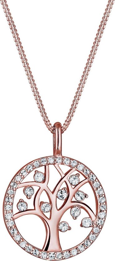 Elli Damesring levensboom bloemen 925 sterling zilver verguld, 58 EU, Zilver, Geen edelsteen