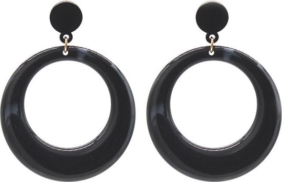Retro Ronde Oorhangers - Oorbellen - Statement Earrings 6x5cm - Zwart -  Musthaves | bol.com