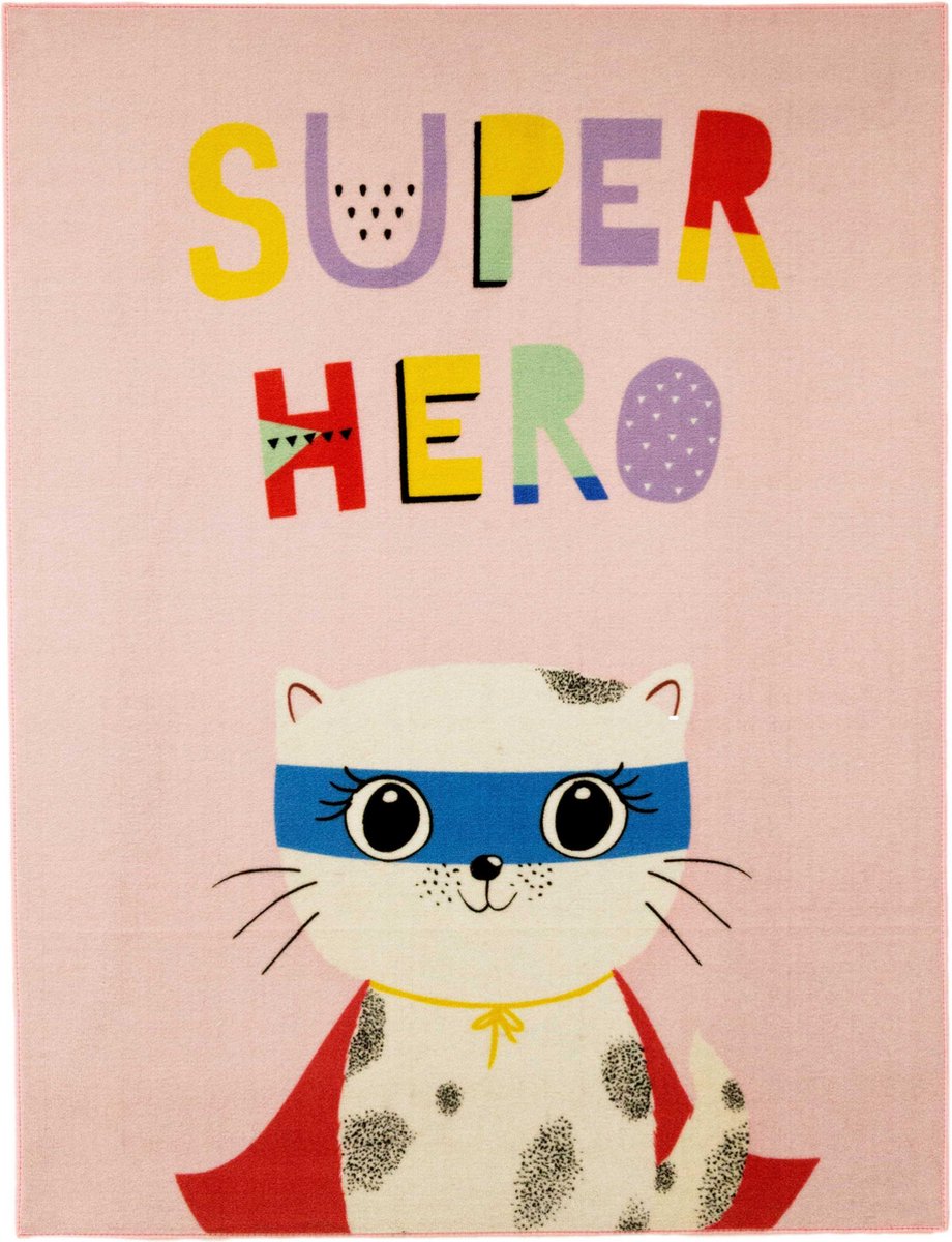 Tapijt Superhero Cat - Associated Weavers - Vloerkleden - Roze - Polypropyleen