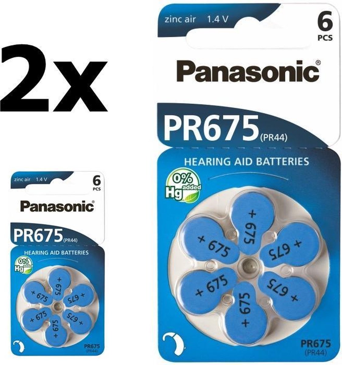 12 Stuks (2 Blisters a 6St) - Panasonic 675 / PR675 / PR44 Gehoorapparaat batterijen
