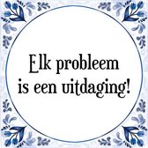 Tegeltje met Spreuk (Tegeltjeswijsheid): Elk probleem is een uitdaging! + Kado verpakking & Plakhanger